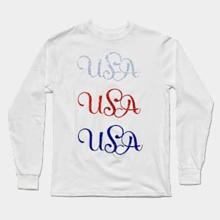 USA Glitter Font Sticker Long Sleeve T-Shirt